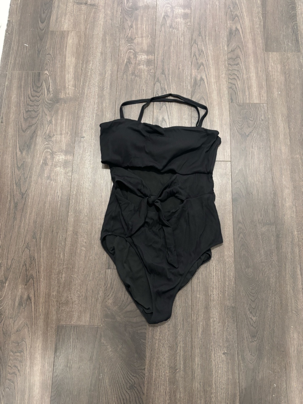 aerie Black One-Piece Swimsuit with Front Tie Cut Out Detail